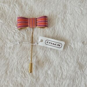 Coach Vintage Enamel Bow Tie Pin Brooch Gold Tone Pink Purple 90s Signed Stamped